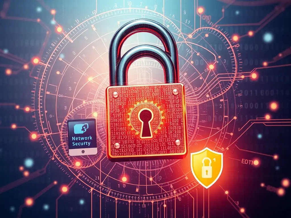 A digital shield with a lock icon inside, surrounded by data streams, representing cybersecurity solutions.